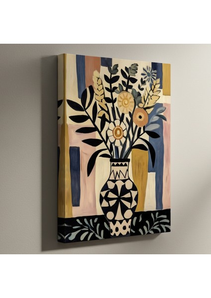 Soyut Çiçek Buketi ve Geometrik Vazolu Tablosu