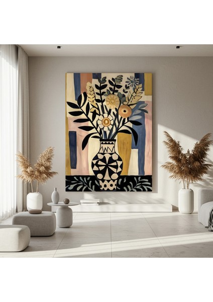Soyut Çiçek Buketi ve Geometrik Vazolu Tablosu fırsatları