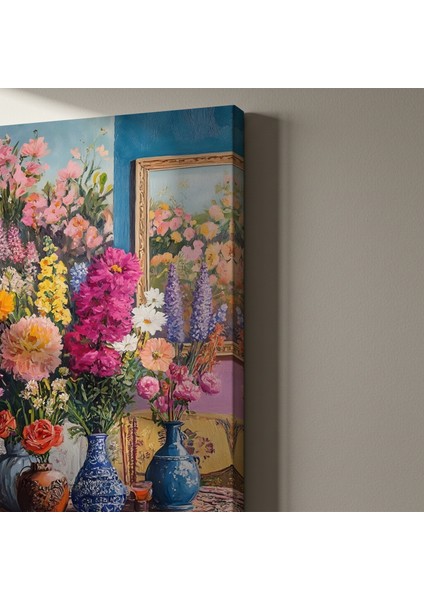 Çiçekli Vazolar ve Desenli Masa Örtüsü Yağlıboya Tablosu indirimleri