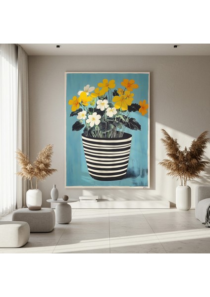 Modern Tarzda Çizgili Saksıda Sarı Beyaz Çiçekler Tablosu fırsatları