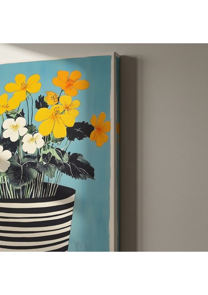 Modern Tarzda Çizgili Saksıda Sarı Beyaz Çiçekler Tablosu indirimleri