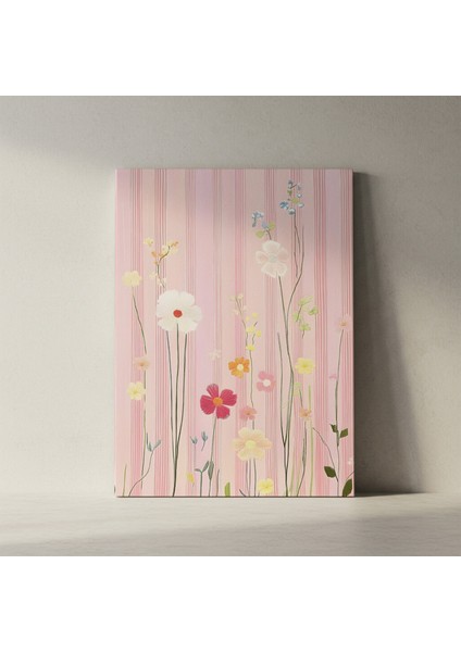 Çizgili Arka Planlı Çiçek Desenli Tablo fiyatları