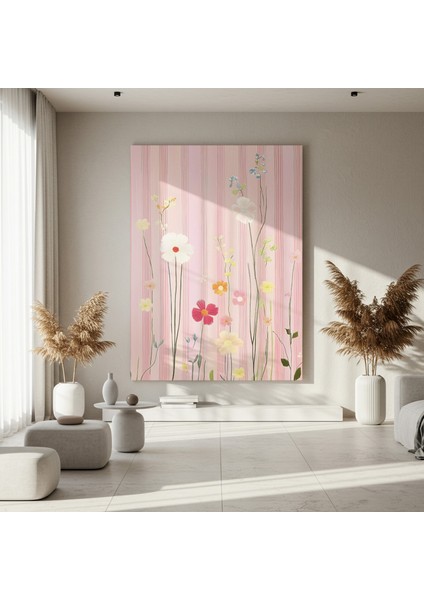 Çizgili Arka Planlı Çiçek Desenli Tablo fırsatları