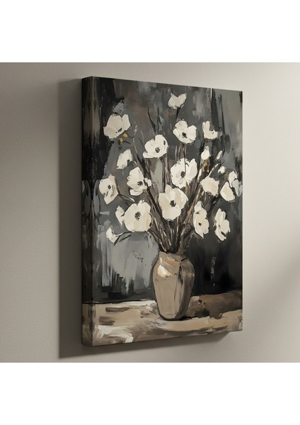 Modern Tarzda Beyaz Çiçekler Akrilik Tablo