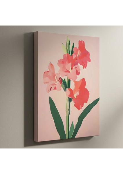 Modern Tarzda, Pembe ve Yeşil Tonlarında Gladiolus Çiçekleri Tablosu