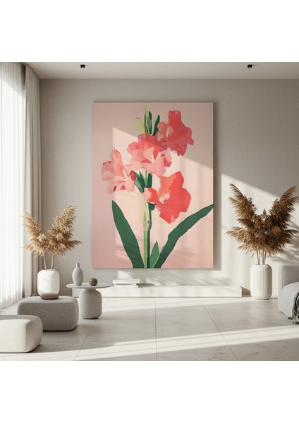 Modern Tarzda, Pembe ve Yeşil Tonlarında Gladiolus Çiçekleri Tablosu fırsatları