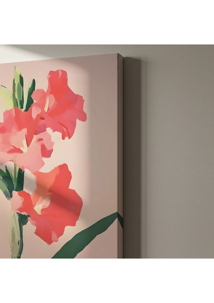Modern Tarzda, Pembe ve Yeşil Tonlarında Gladiolus Çiçekleri Tablosu indirimleri