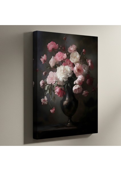 Romantik Pembe ve Beyaz Şakayıklar Yağlıboya Tablosu