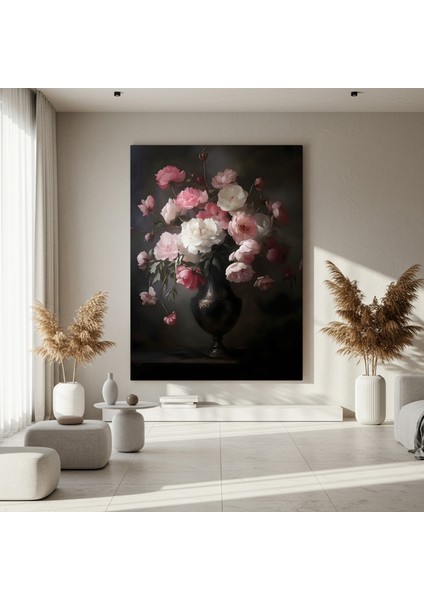 Romantik Pembe ve Beyaz Şakayıklar Yağlıboya Tablosu fırsatları