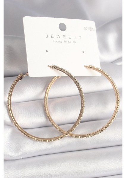 Pirinç Gold Renk Zirkon Taşlı Halka Model Kadın Küpe - TJ-BKP10015