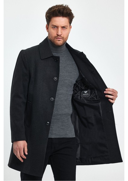 Erkek Antrasit Regular Fit Kaşe Kaban modelleri