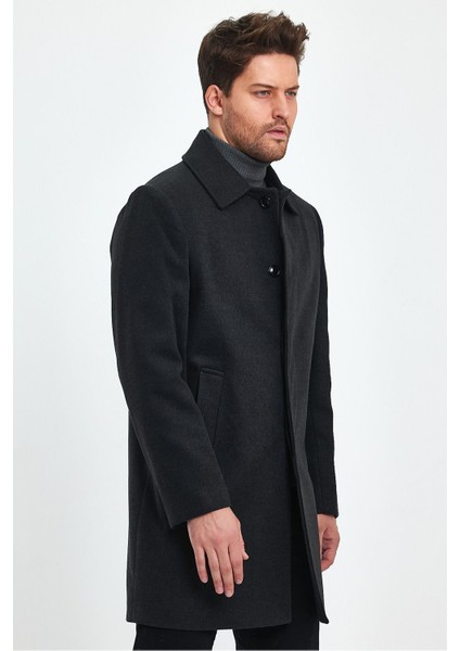 Erkek Antrasit Regular Fit Kaşe Kaban fırsatları