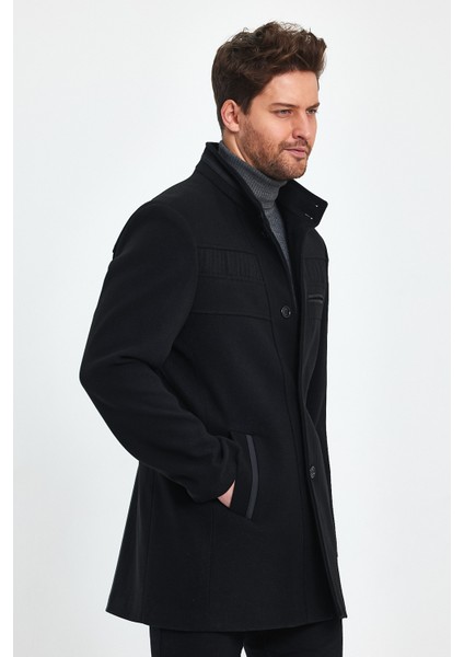 Erkek Slim Fit Siyah Kaşe Kaban fiyatları