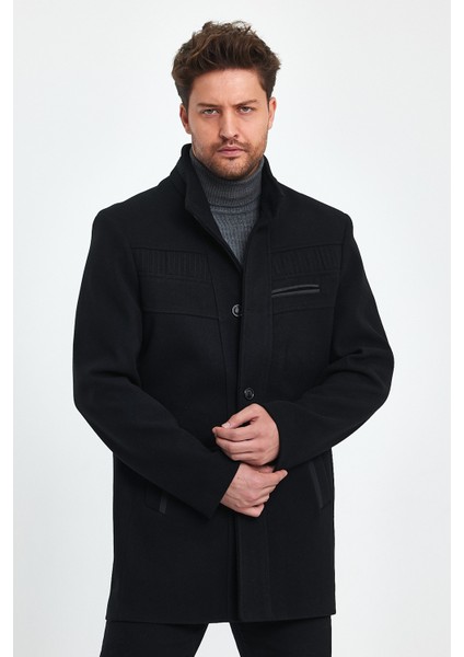 Erkek Slim Fit Siyah Kaşe Kaban modelleri