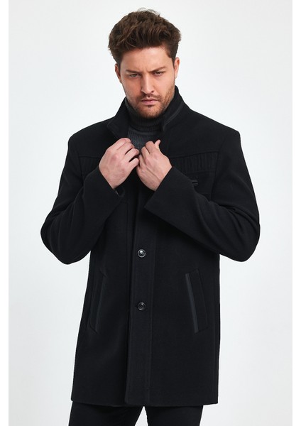 Erkek Slim Fit Siyah Kaşe Kaban fırsatları