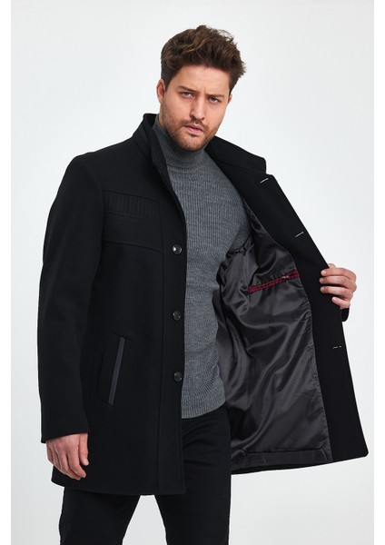 Erkek Slim Fit Siyah Kaşe Kaban indirimleri