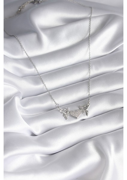 316L Çelik Gümüş Renk Zirkon Taşlı Kanat Kalp Model Kadın Kolye - Lisinya fiyatları