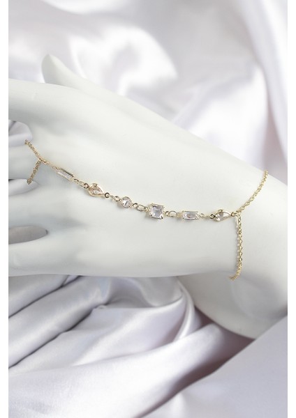 Pirinç Zirkon Taşlı Y Model Gold Renk Kadın Şahmeran - Lisinya