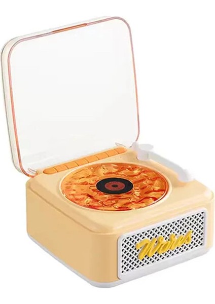Nostalji Mini Plak Görünümlü Radyolu Bluetooth Hoparlör 3D Ses Dalgası Retro Müzik Plak Sarı