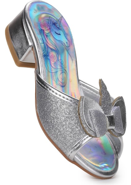 Unicorn Kız Çocuk Topuklu Simli Abiye Terlik