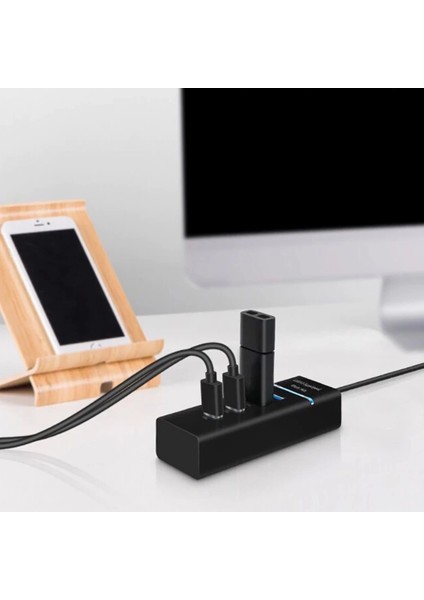 Çok Amaçlı 4 Port Girişli Güçlü USB 3.0 Port Çoklayıcı Adaptör Switch Splitter Hub 1.2m Kablo ( Lisinya )