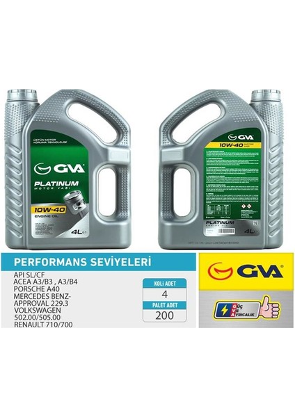 9920322 - Motor Yağı 10W40 4 Lt Platınum Yarı Sentetik Apı Sl/cf