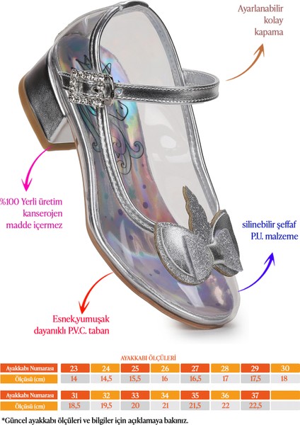 Unicorn Kız Çocuk Topuklu Abiye Şeffaf Ayakkabı fiyatları