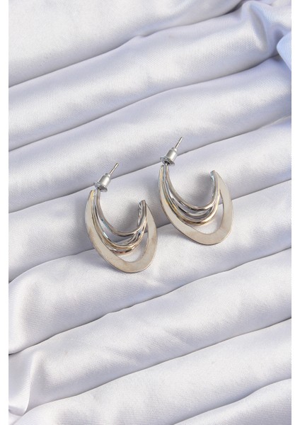 Pirinç Gold Gümüş Renkli Düz Plaka Halka Küpe - Lisinya