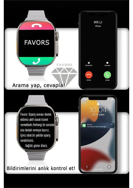 49MM Akıllı Saat, Çift Kordon, Android ve Ios Uyumlu, Renkli ve Şık Tasarım modelleri