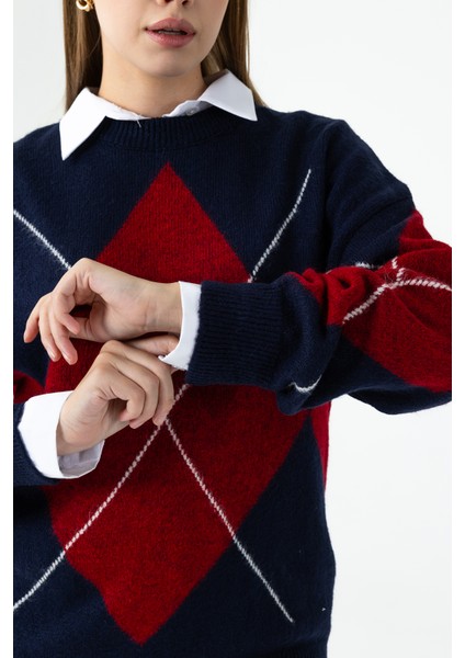 Kadın Bisiklet Yaka Baklava Desenli Triko Kazak Lacivert - 25K 2517 fırsatları