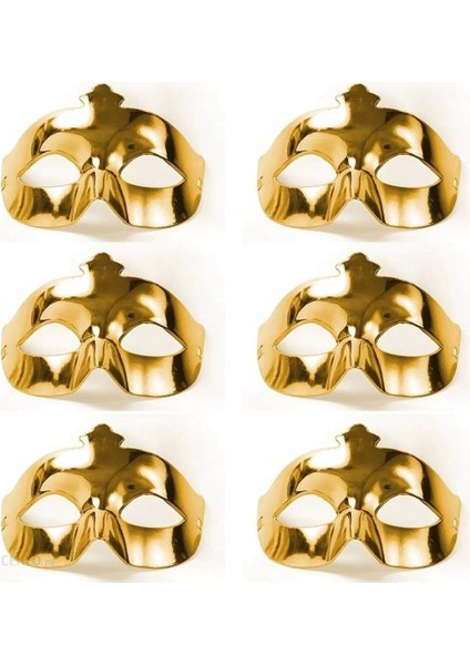 Altın Metalize Renk Düz Balo Parti Maskesi 6 Adet - Lisinya