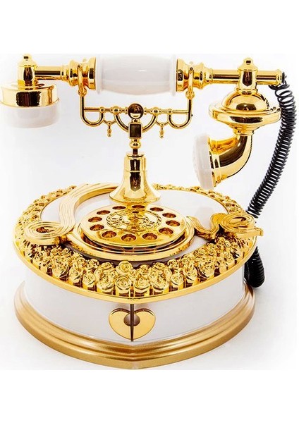 Nostaljik Polyester Telefon Müzik ve Takı Mücevher Kutusu (Beyaz) ( Lisinya )