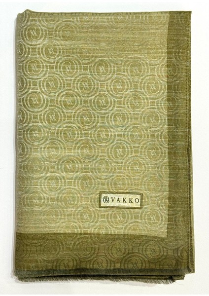 Pamuk Ipek Şeritli Monogram Şal 41728-AÇIK Yeşil