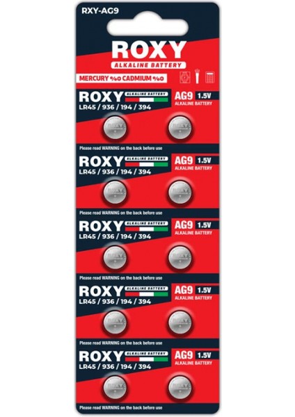 Ag9 LR45/LR936/194/394 56 Mah Alkalin Düğme Pil 10 Lu Paket