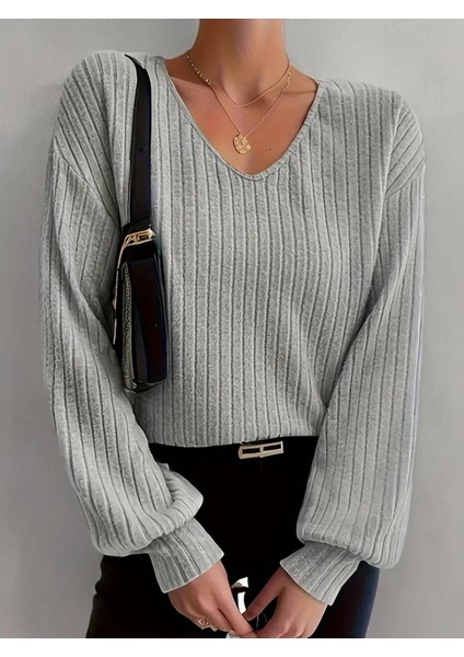 Kadın Uzun Kollu V Yakalı Salaş Şardonlu Kaşkorse Bluz indirimleri