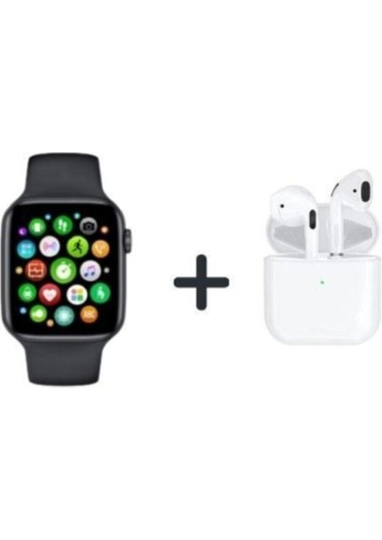 Siyah Akıllı Saat ve Kablosuz Bluetooth Kulaklık Seti, Mikrofon Dahil