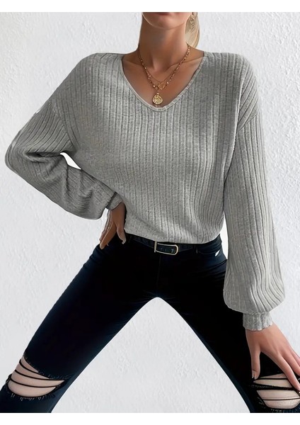 Kadın Uzun Kollu V Yakalı Salaş Şardonlu Kaşkorse Bluz fiyatları