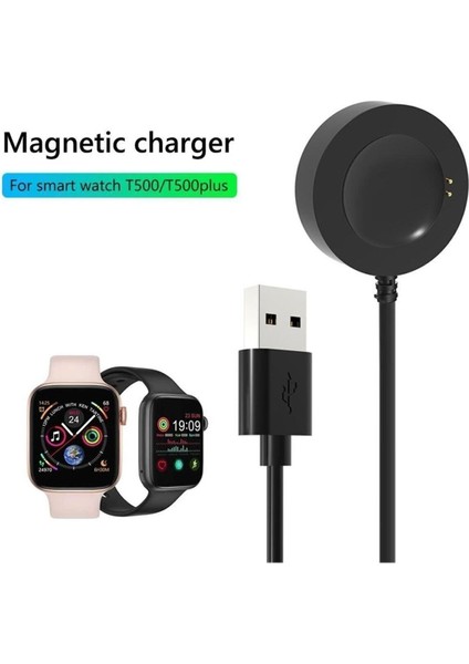 Siyah Mıknatıslı Akıllı Saat Şarj Cihazı, T700 ve T500 Plus Uyumlu fiyatları