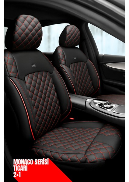 Ford Connect 2018-2022 Tourneo Facelift – Ticari Araç 2+1 Uyumlu Monaco Serisi Eviza Koltuk Kılıfı – Siyah/kırmızı, Kolay Montaj