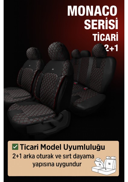 Ford Connect 2018-2022 Tourneo Facelift – Ticari Araç 2+1 Uyumlu Monaco Serisi Eviza Koltuk Kılıfı – Siyah/kırmızı, Kolay Montaj fiyatları