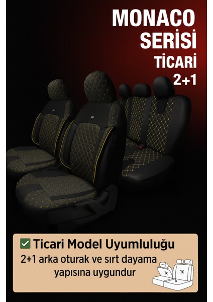 Fiat Punto Evo 2008-2018 Hatchback – Ticari Araç 2+1 Uyumlu Monaco Serisi Eviza Koltuk Kılıfı – Siyah/sarı, Kolay Montaj fiyatları