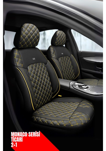 Volkswagen Caddy 2010-201 – Ticari Araç 2+1 Uyumlu Monaco Serisi Eviza Koltuk Kılıfı – Siyah/sarı, Kolay Montaj