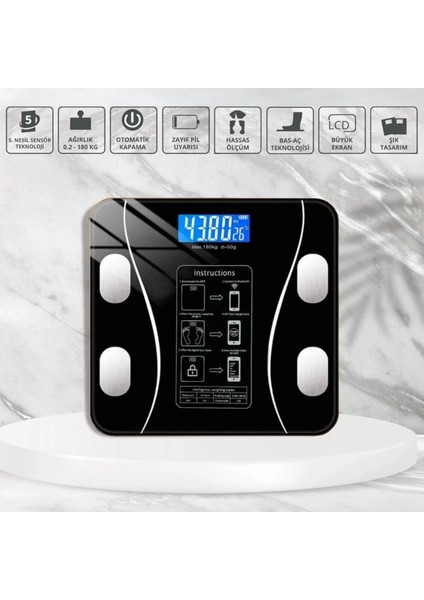 Dijital Baskül Yağ Ölçer Fonksiyonlu Akıllı Baskül Bluetooth Bağlantılı Tartı indirimleri