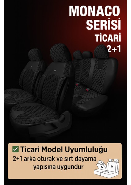 Fiat Doblo 2 2009-2015 – Ticari Araç 2+1 Uyumlu Monaco Serisi Eviza Koltuk Kılıfı – Siyah, Kolay Montaj fiyatları