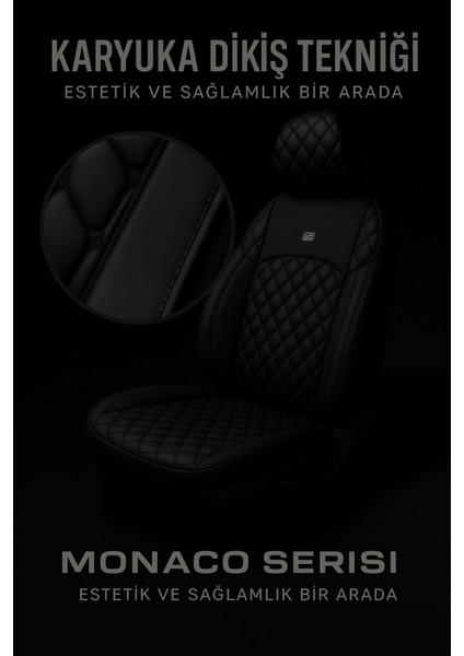 Renault Laguna 2 2001-2007 – Ticari Araç 2+1 Uyumlu Monaco Serisi Eviza Koltuk Kılıfı – Siyah, Kolay Montaj fırsatları