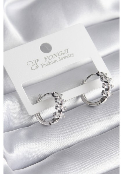 Pirinç Gümüş Renk Zirkon Taşlı Kadın Küpe - Lisinya