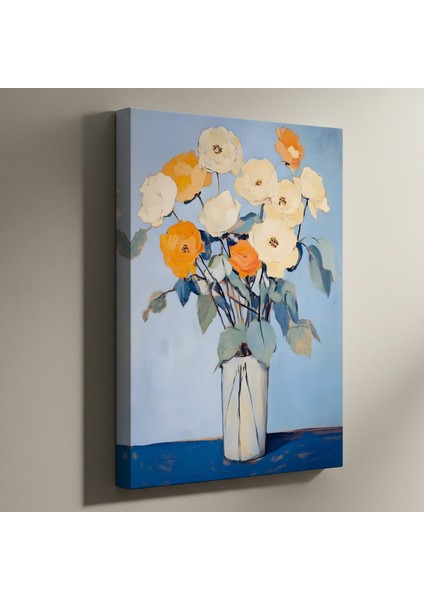 Modern Tarz Portakal ve Beyaz Çiçekler Tablosu