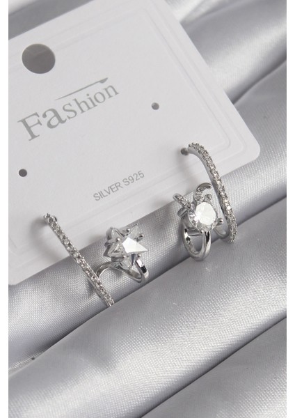 Pirinç Gümüş Renk Zirkon Taşlı Kadın Küpe - Lisinya