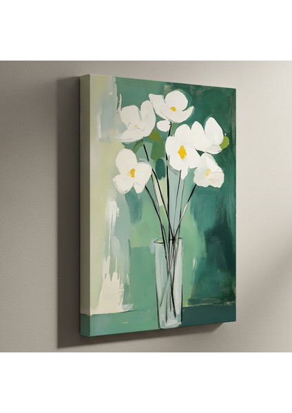Modern Tarzda Beyaz Çiçekler Soyut Tablo