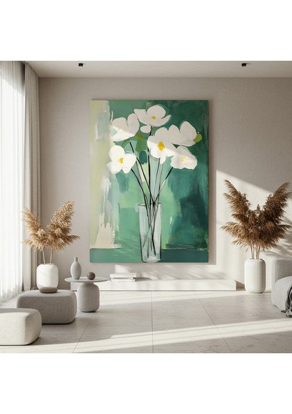 Modern Tarzda Beyaz Çiçekler Soyut Tablo fırsatları